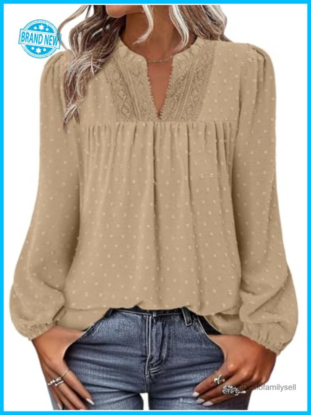 Women's Boho Long Sleeve V-Neck Swiss Dot Tunic Blouse